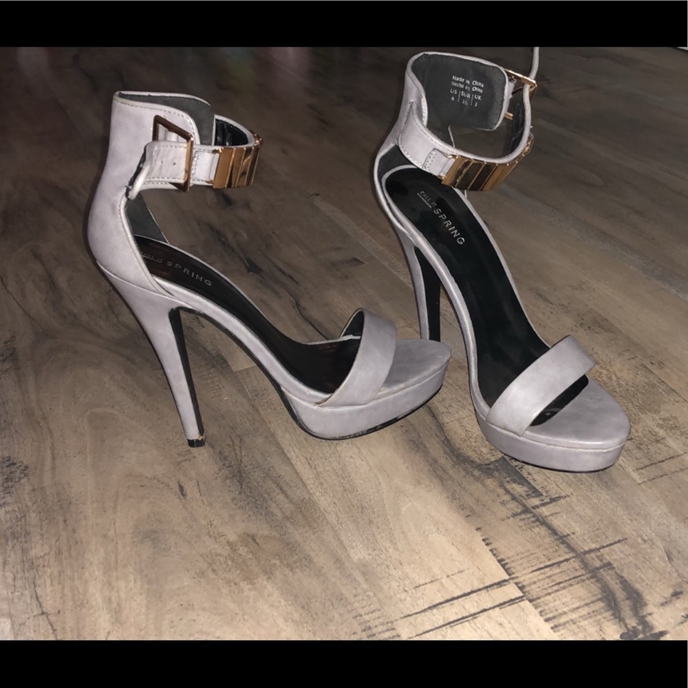 Grey w/ gold accents Call it Spring heels